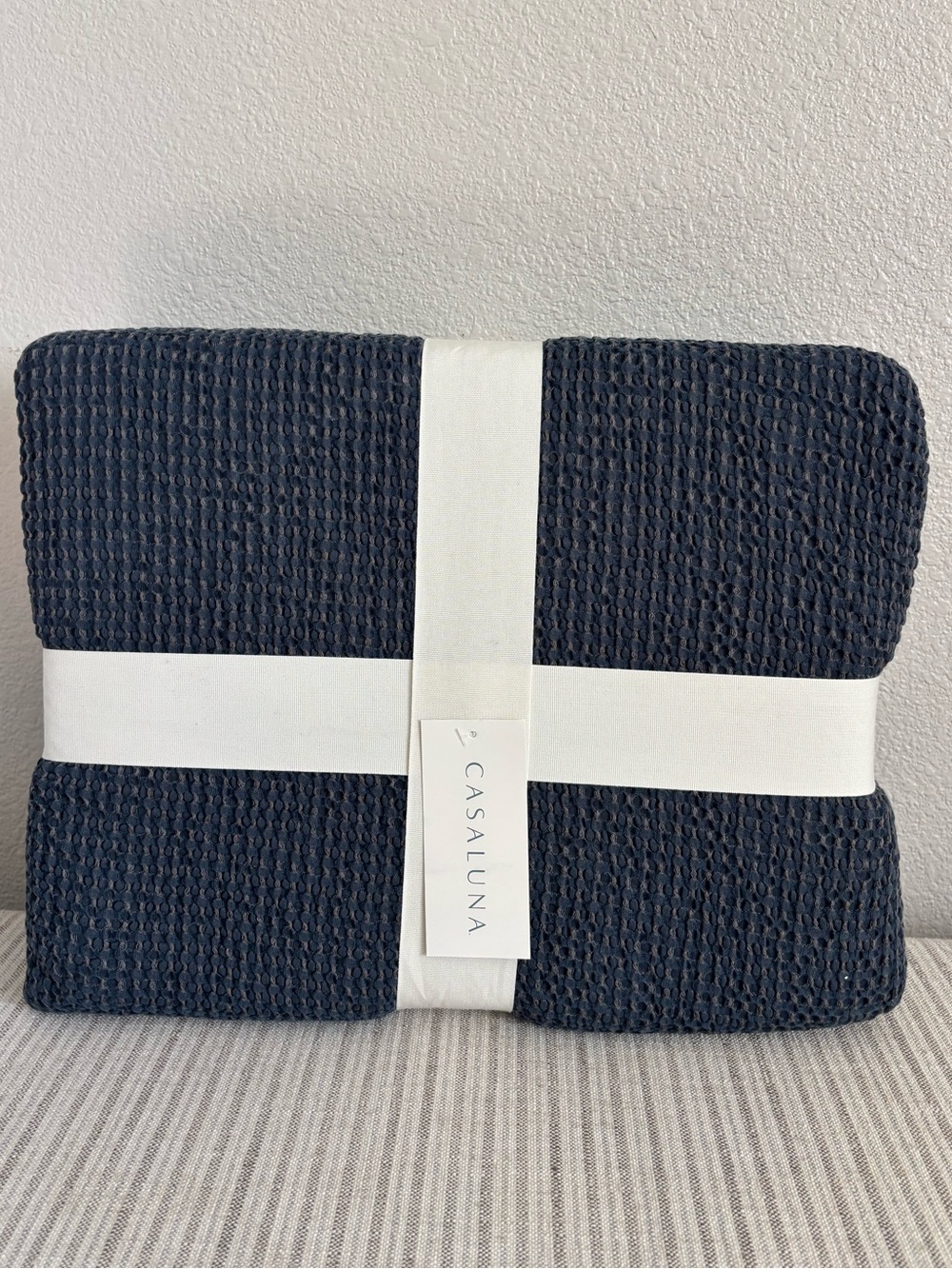 NWT King Plus Textured Waffle Coverlet Dark Mineral Blue - Casaluna